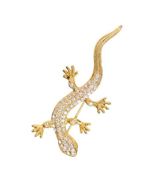 Caramel Vintage Jewellery Metallic Plated Crystal Lizard Brooch