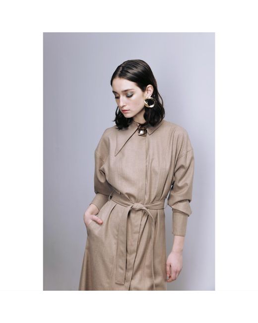 Julia Allert Natural Neutrals Elegant Dress Shirt Ankle Length Wool-blend
