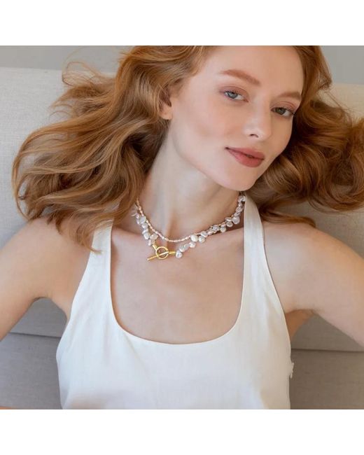 LINYA JEWELLERY Metallic Asymmetric Pearl Necklace