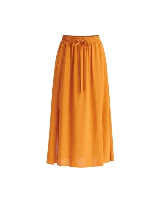 Paisie Orange Side Splits Midi Skirt With Drawstring