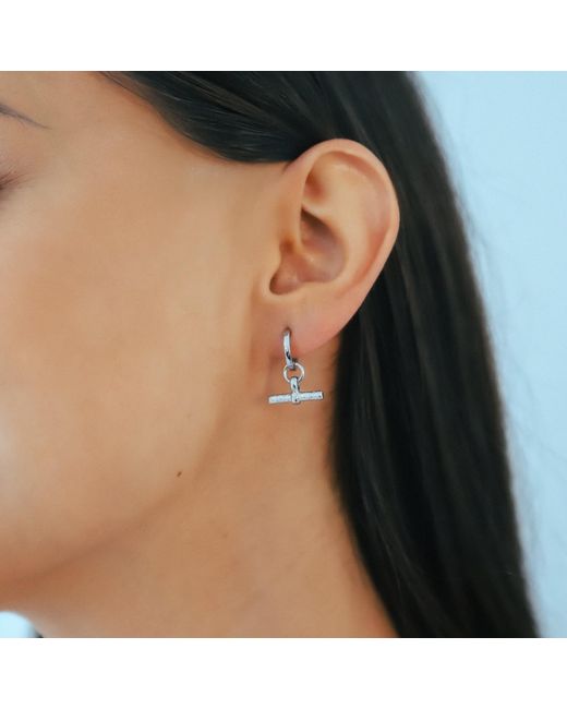 Luna Charles White Cassia T-Bar Huggie Earrings