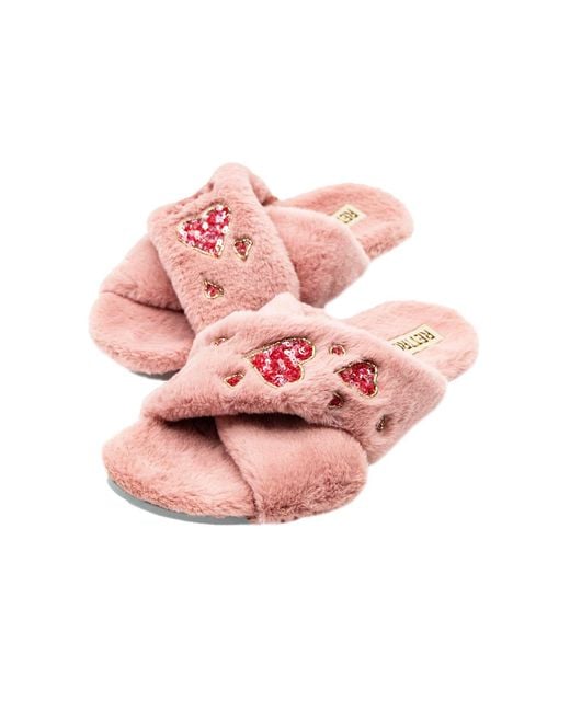 Rettrose Pink Kaylee Nude Luxury Plush Diamanté Embellished Handmade Slipper