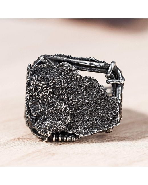 German Kabirski Black Loom Oxidized Ring With Raw Grained Texture for men