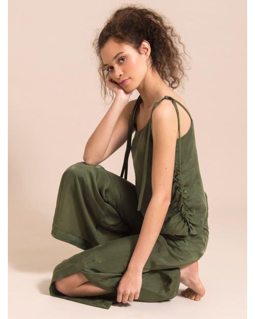 blonde gone rogue Green Flared Cupro Trousers, Cupro