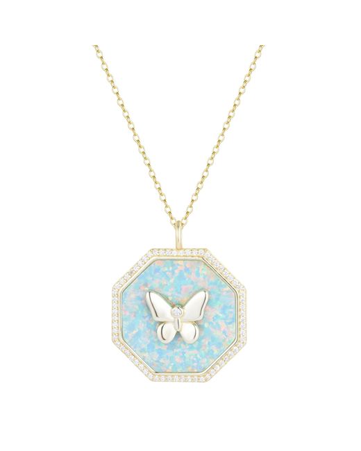 KAMARIA Metallic Octagon Butterfly Medallion Necklace