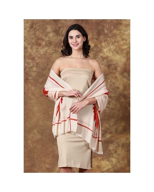 Heritagemoda Pink Neutrals Luxury Wool-Silk Scarf – Hand-Painted Ivory With & Floral Design