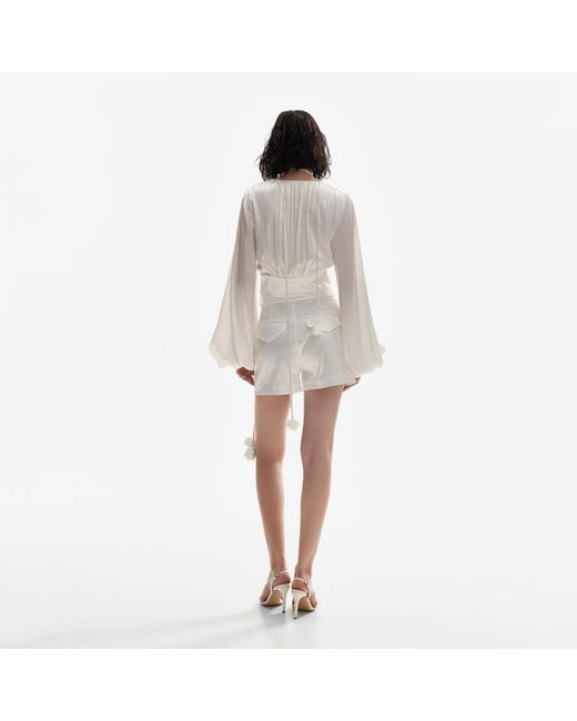 Lita Couture White Ample-Sleeve Satin Top