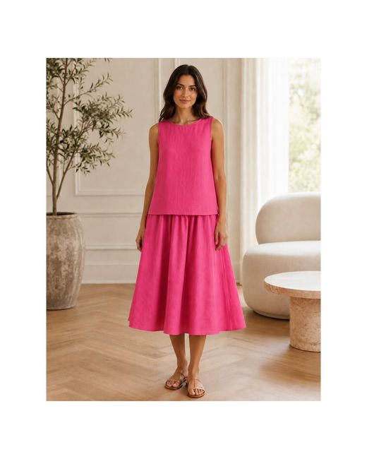 Oh!Zuza Pink Matte Viscose Top & Midi Skirt Set