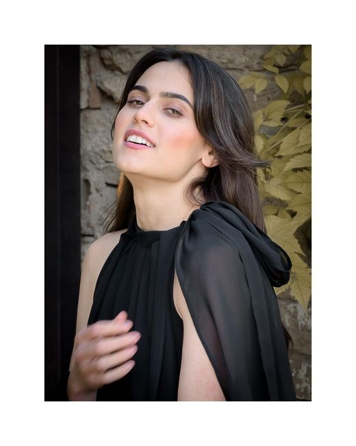 concept A trois Black Long Dress With Split Bell Sleeves And A Slight Train