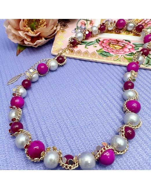 Farra Red Freshwater Pearls With Gemstone Statement Necklace