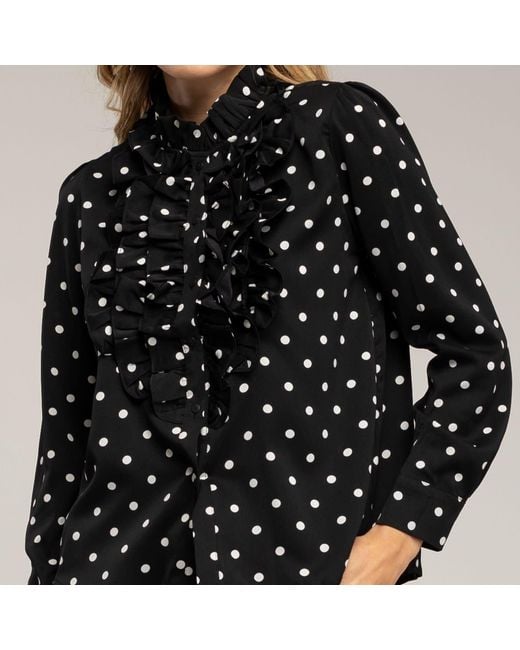 Tantra Spain Sl Black Polka Dot Blouse With Ruffles On The Chest