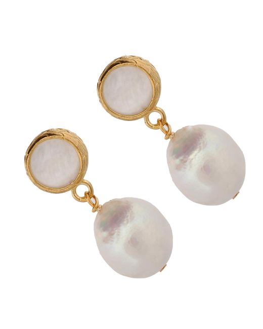 Ebru Jewelry White Delicate Pearl & Gold Earrings