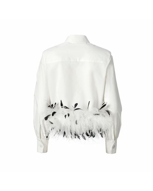Lita Couture Gray Cropped Feather-Trim Shirt