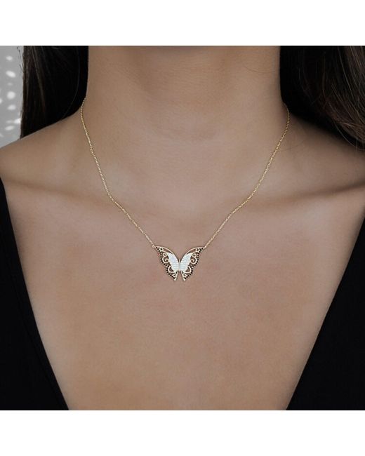 Ebru Jewelry Metallic Gold Sparkly Joyful Butterfly Necklace