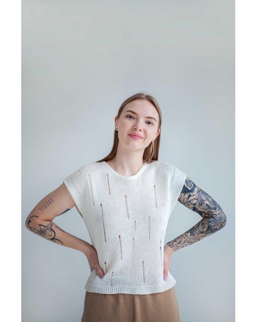 SALANIDA White Terra Distressed Linen Top