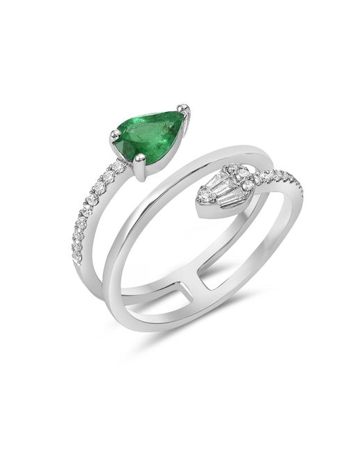Artisan Green Pear-Shaped Emerald & Diamond Open Wrap Ring