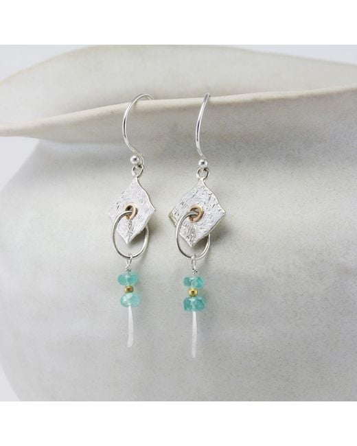 Isla Silver Metallic Drop Earrings With Textured & Apatite