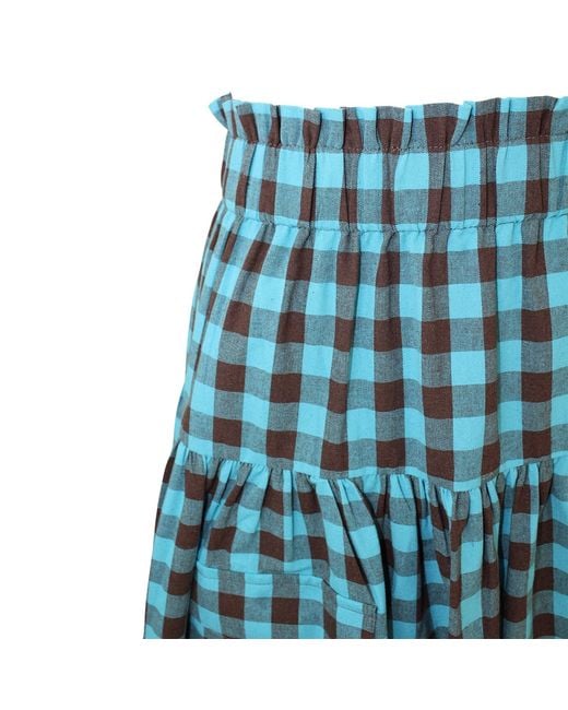 Zenzee Blue Gingham Linen Cargo Skirt
