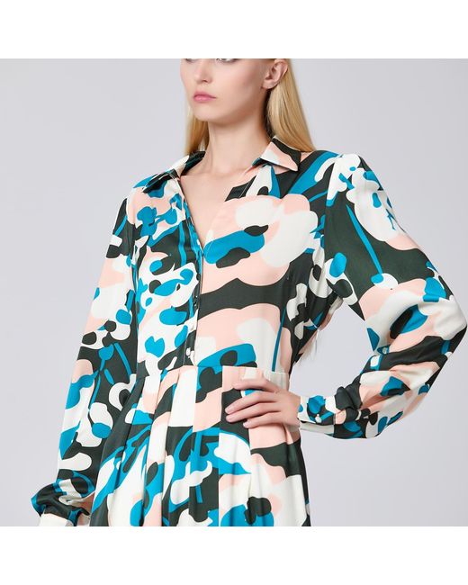 Smart and Joy Green Macro Abstract Print V Neck Dress