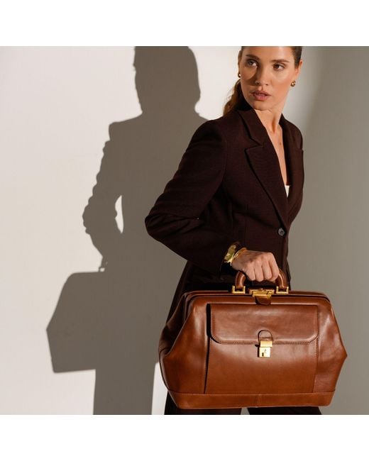 Time Resistance Brown Italian Cognac Leather Doctor Bag For