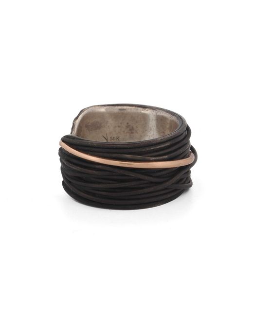Ebru Jewelry Black Sterling & Leather Ring With Accent for men