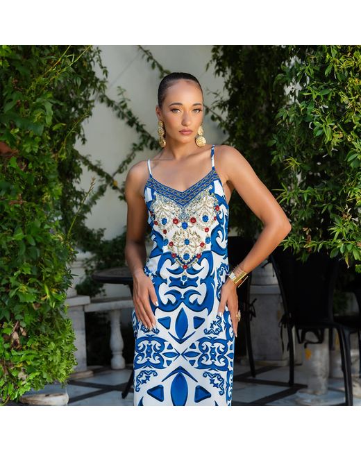 Ana Luisa Blue Santorini Inspired Slip Style Maxi Dress
