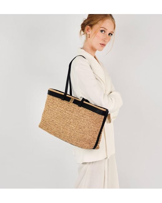 Apatchy London Natural The Esme Raffia Tote Bag With Leather Trim