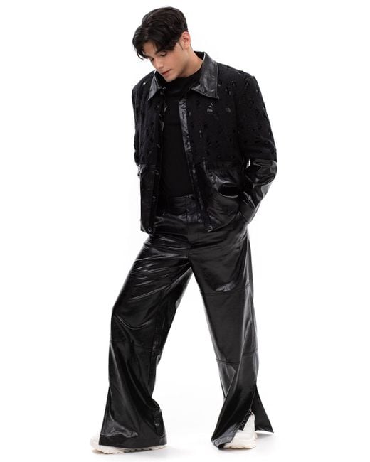 Maison Bogomil Black Cut Flow – Leather Trousers With Slits & Hem Openings for men