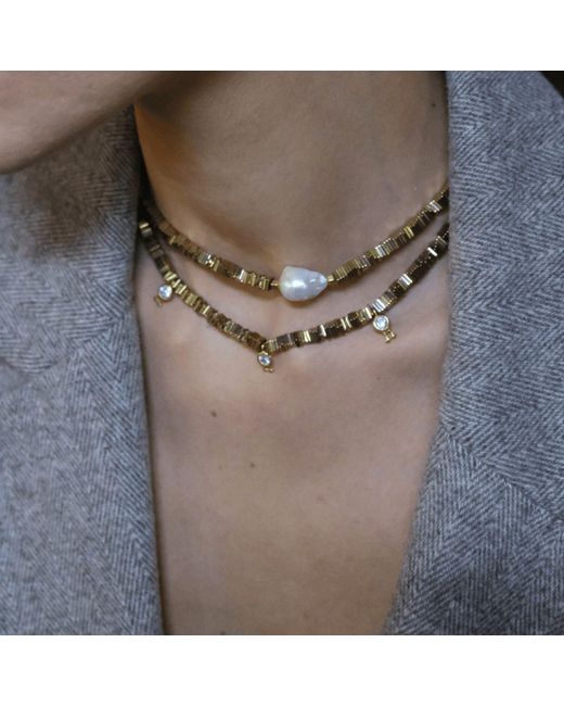 LINYA JEWELLERY Metallic Verta Hematite Stone Necklace