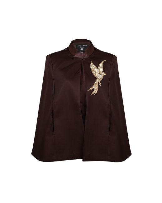 House of Laines London Brown Neutrals Laines Chocolate Couture Tailored Cape With Embellished Bird Of Paradise