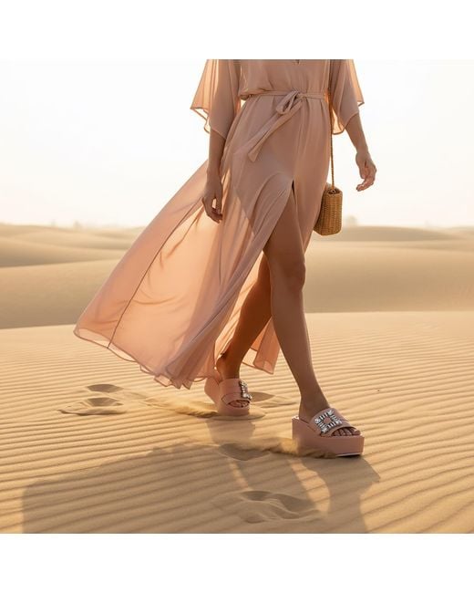 Beautiisoles by Robyn Shreiber Made in Italy Pink Neutrals Dita Baby Leather Comfortable Wedge Platform Mule Beach Pool Slide Sandal