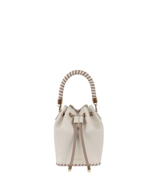 Saonara Brand White Mini Bucket Bag Ivory Leather