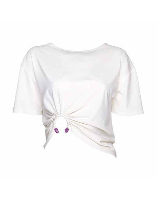 Lalipop Design White Ring-Embellished T-Shirt