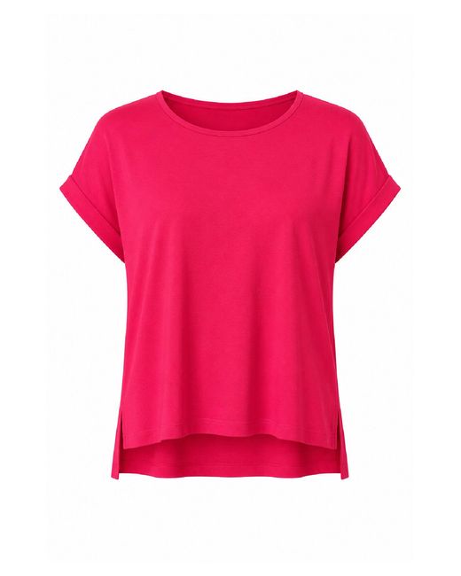 Conquista Pink Relaxed Side-Slit Short Sleeve Top