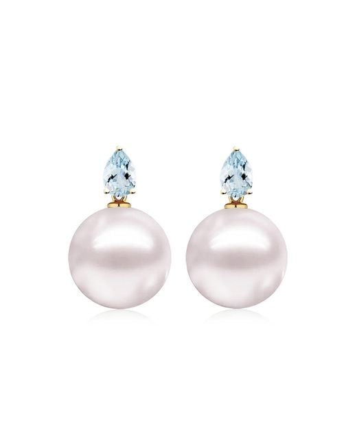 Kai Fine Jewelry Multicolor Solid Natural Aquamarine & Freshwater Round Pearl Venus Tears Convertible Drop Earrings