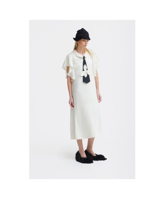 Julia Allert White Neutrals Double-Layer Satin Midi Dress With Tie Detail – Ivory