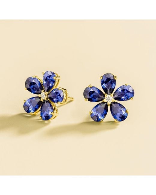 Juvetti Blue Florea Sapphire & Diamond Flower Stud Earrings