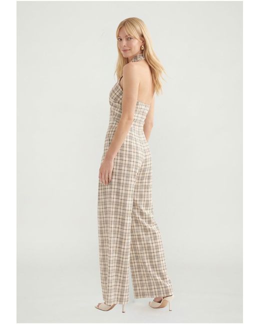 Lily and Lionel Gray Neutrals Ardern Halterneck Check Culotte Jumpsuit
