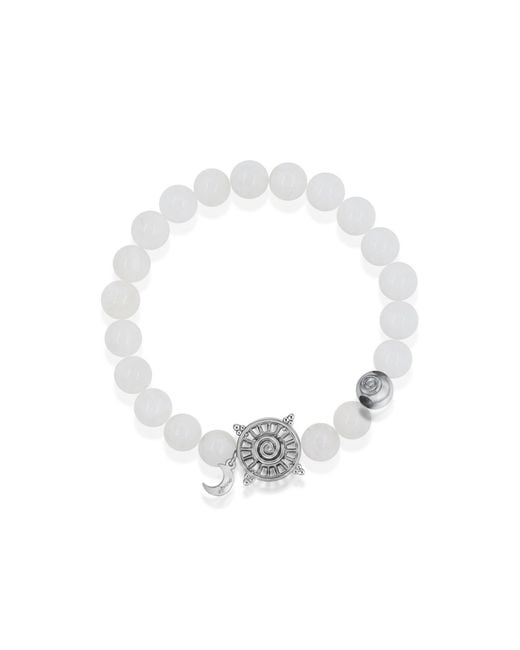 Aurozia Metallic Three Charms Solar Meridian Whitegold Plated Sundial And The Sun Crystal Moonstone Beaded Bracelet