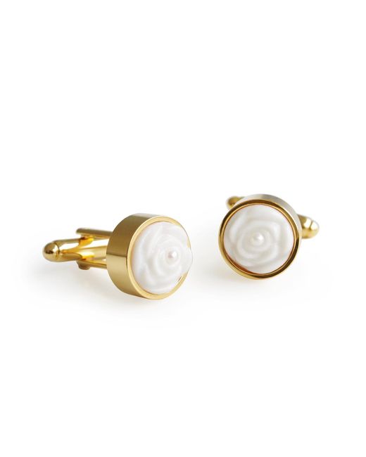 POPORCELAIN Metallic Porcelain Rose With Pearl Cufflinks for men