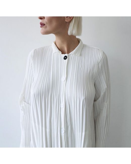 London Atelier Byproduct White Accordion Pleated Shirt Dress