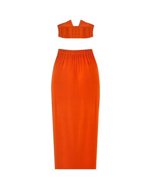 Úchè Orange Deep V High Slit Skirt With Matching Deep V Tube Top Set