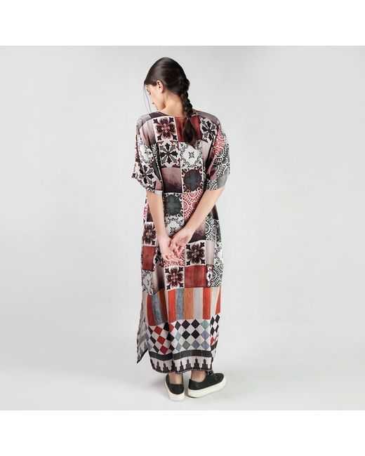 DHARA SHETH DUBAI Brown Celestial Tesserae Mosaic Print Long Cotton Kaftan Dress