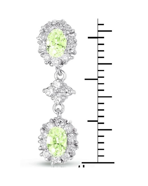 Genevive Jewelry White Sterling Silver Green Cubic Zirconia Dangle Earrings