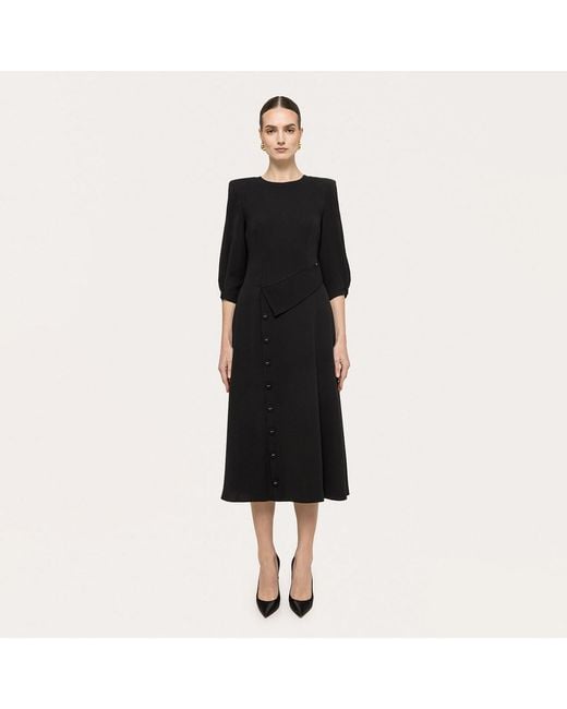 Nissa Black Button-Detail Midi Dress