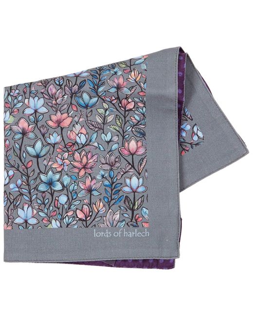 Lords of Harlech Blue Hudson Mystic Floral Merino Handkerchief Pocket Square for men