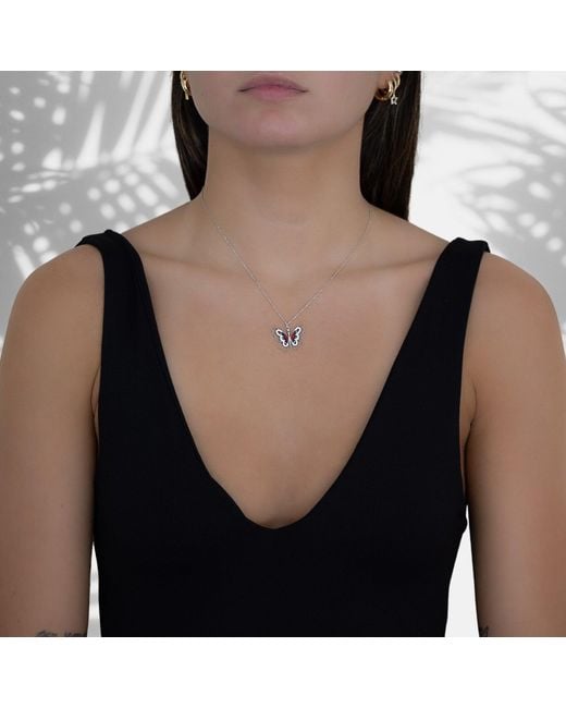 Ebru Jewelry Metallic Sterling Silver Peace Red Butterfly Necklace