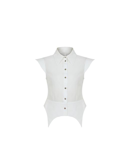 MAYAMU White Sade Cotton Shirt With Shoulder And Waist Details