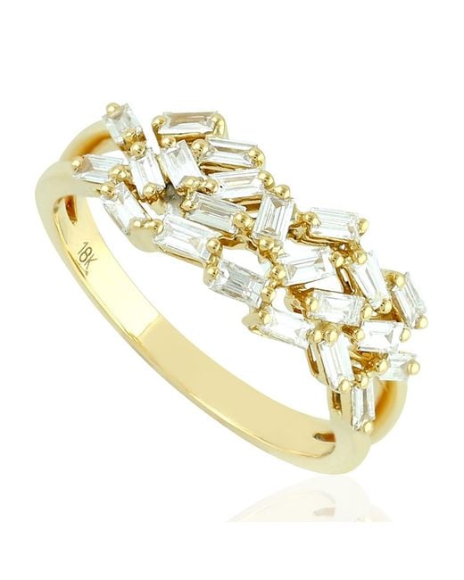 Artisan Metallic 18k Yellow Gold Baguette Diamond Band Ring Handmade Jewelry