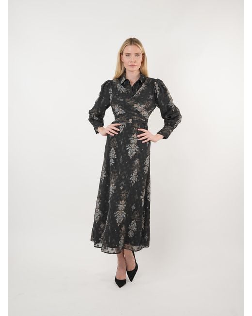John Abgin Black Chiffon Burnout Printed Cross-Over Maxi Dress